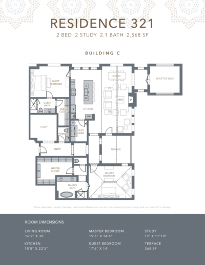 Floor plan of condo 321 at The Corvalla