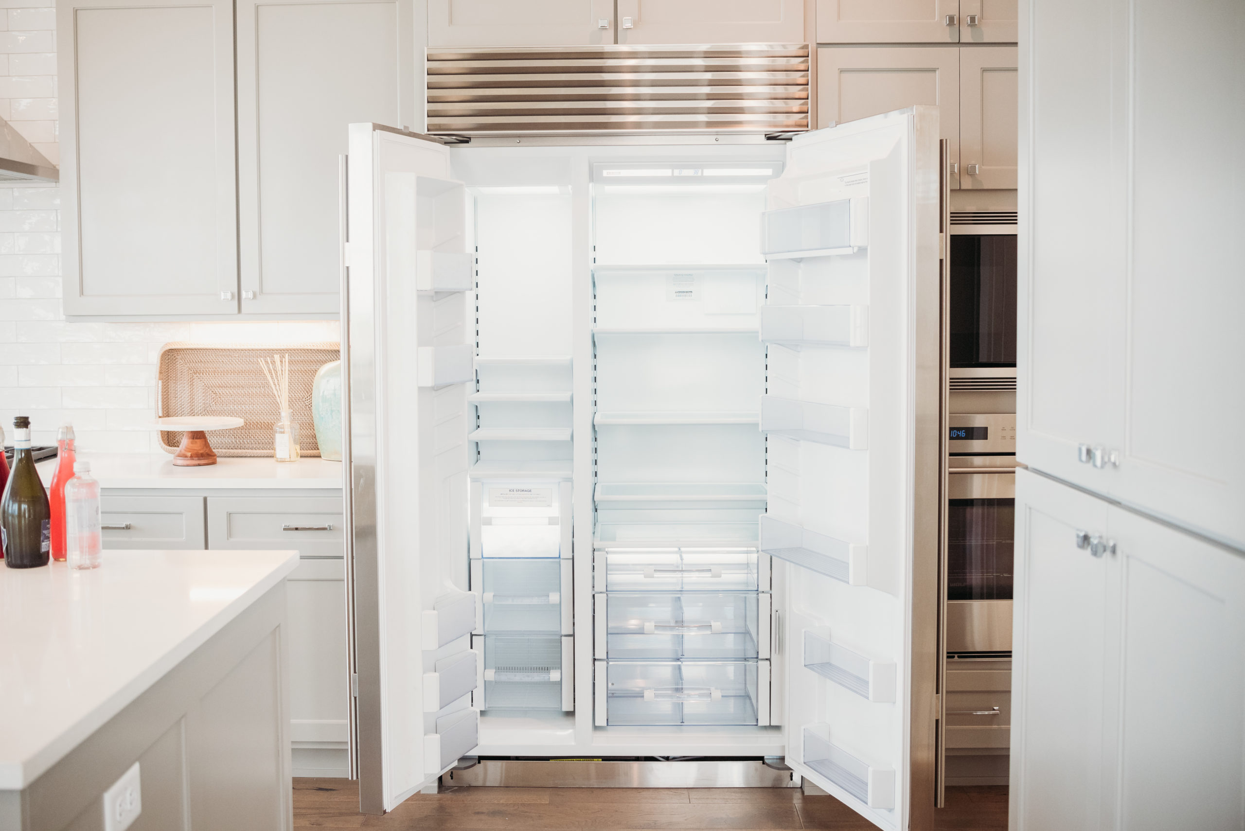 Interior of the high end fridge featured in the kitchen of condos at the Corvalla